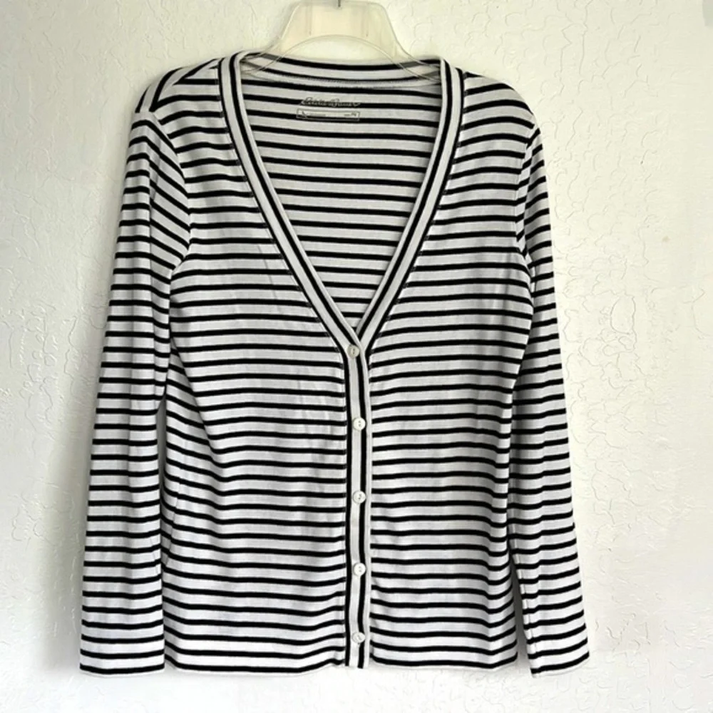 Eddie Bauer Striped Cardigan Sweater lightweight petite medium